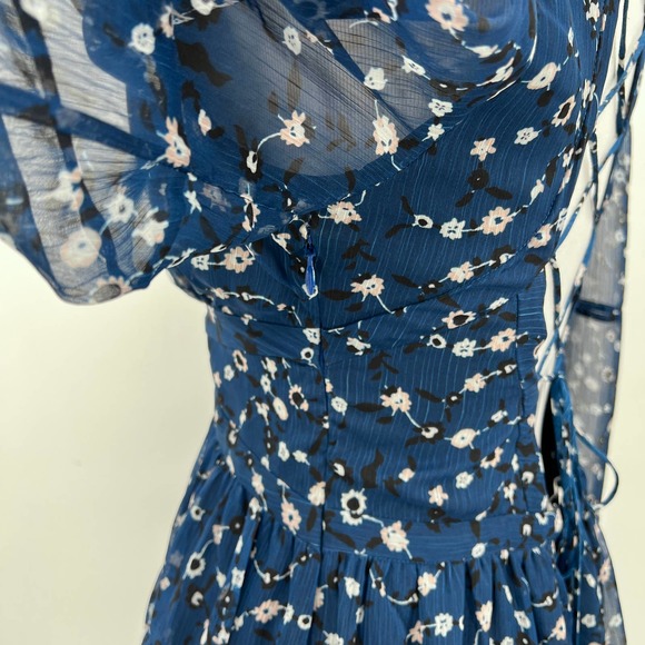 KARINA GRIMALDI Olga Mini Dress Womens Small Blue Mood Floral Lace Up - Picture 11 of 14